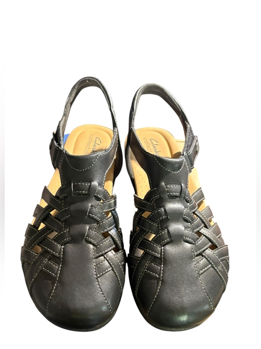Clarks Black Leather Elizabelle Mia Fisherman Sandals, Size 11 M